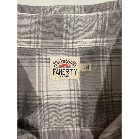 FAHERTY BRAND Mens Long Sleeve Plaid Button Down Shirt Size L Gray White - Picture 6 of 6
